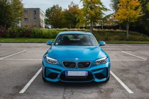 Blue BMW self driving car